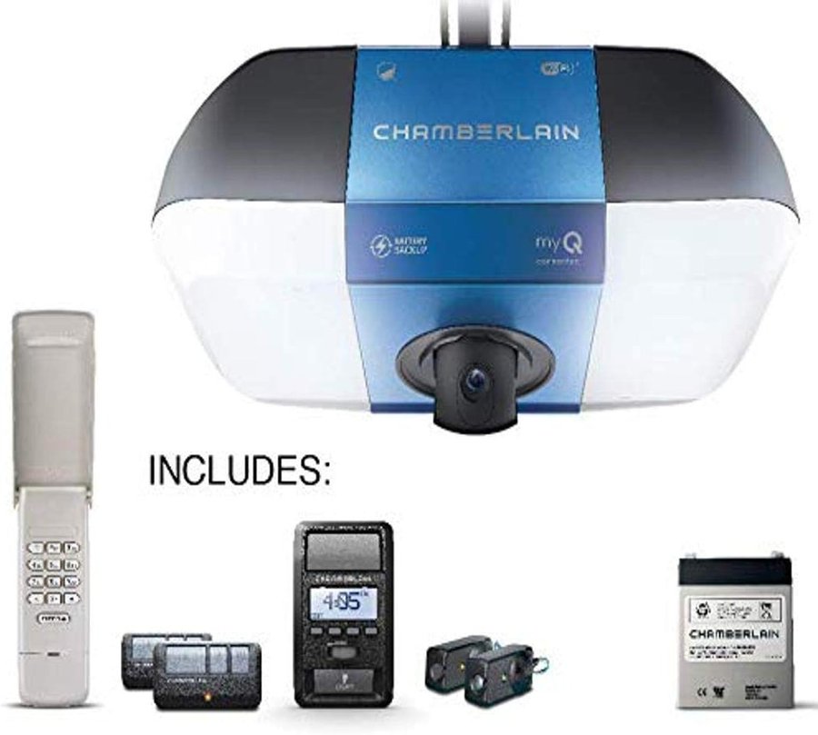 Chamberlain B6765T smart garage door opener with built-in HD camera and battery backup